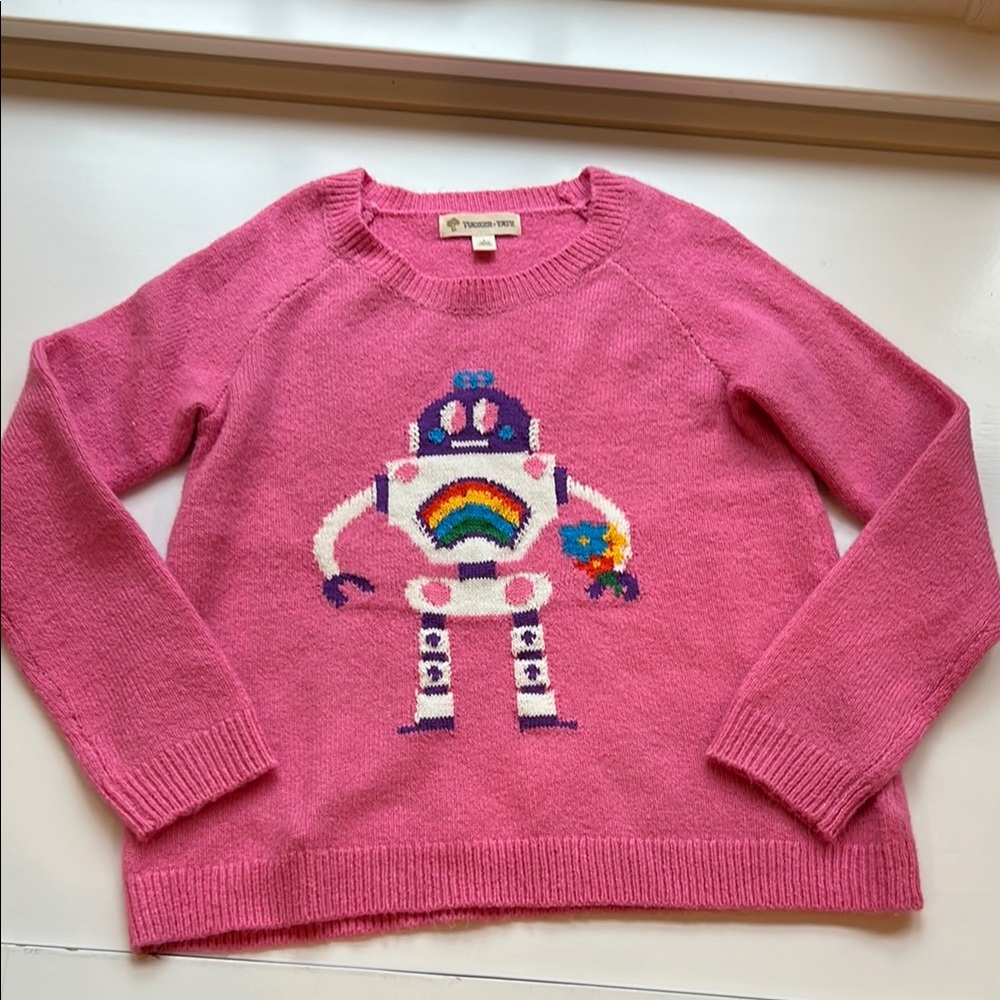 Pink Crew Neck Sweater with Robot Design